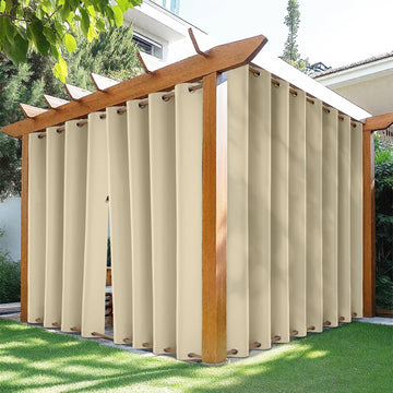 Waterproof Outdoor Curtains with Zipper Top & Bottom Grommet Thermal Privacy Drapes 2 Panels Gazebo Outside Blackout