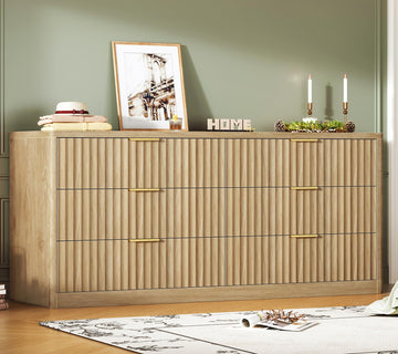 56.3'' Dresser with 6 Drawers, Dressers & Chest of Drawers with Curved Profile Design, 6 Drawer Dresser, Fluted