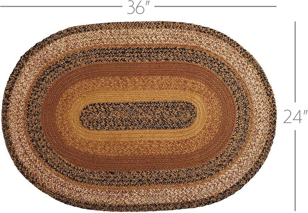 Kettle Grove Jute Oval Area Rug Primitive Country Style Detached Non Skid Pad 24x36