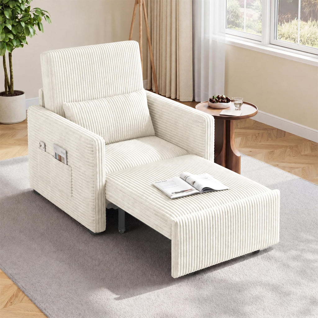 75.2" Sleeper Chair Pull Out Bed, 3 in 1 Corduroy Sleeper, Beige