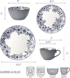 Gabriela Blue 16-Piece Dinnerware Set, Service for 4, Durable Stoneware Plates, Bowls