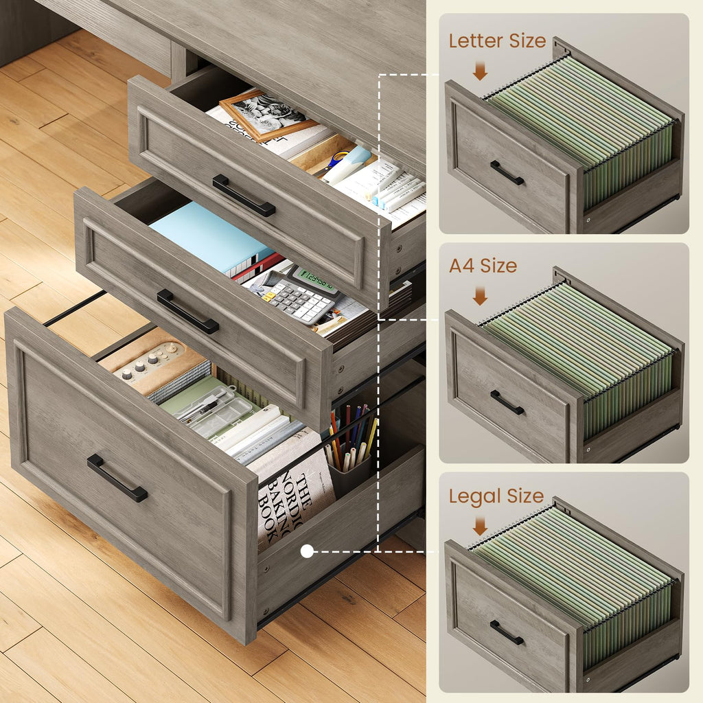 Farmhouse L Shaped Standing Desk with Storage, Grey