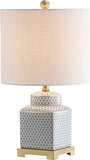 21.5" White and Navy Blue Ceramic Ginger Jar LED Table Lamp