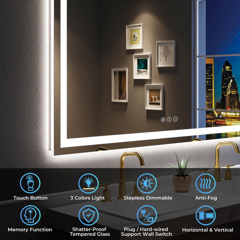 60x36 LED Bathroom Mirror with Lights, Lighted Vanity Mirror