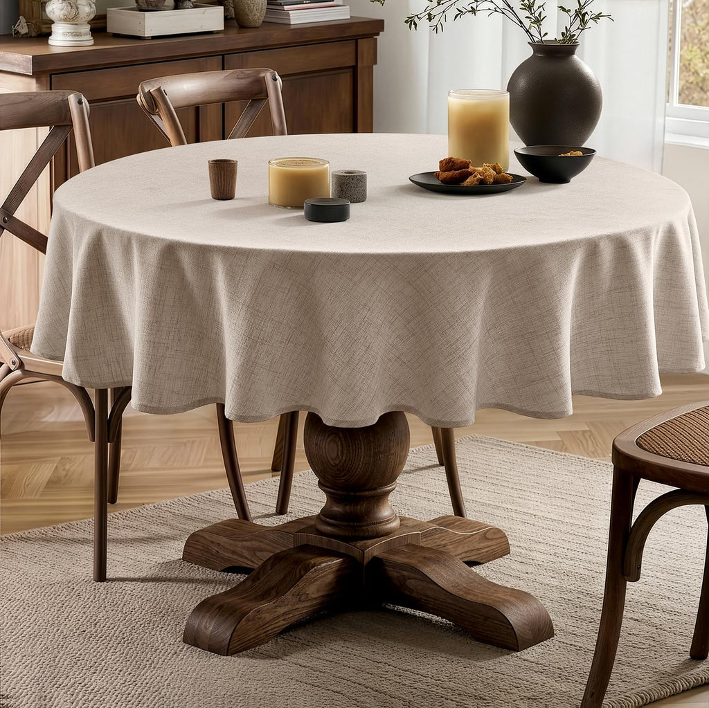 Linen Textured 90 Inch Round Tablecloth Ivory