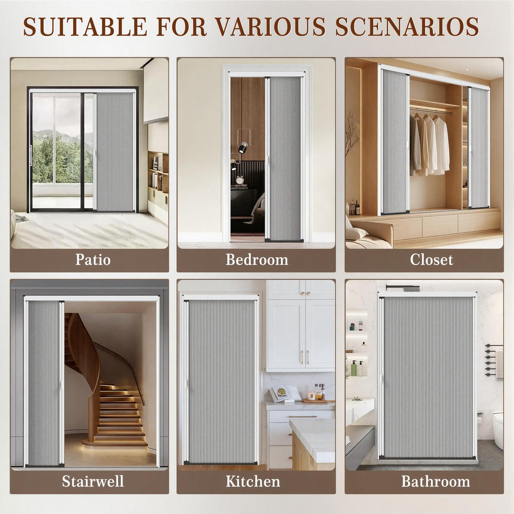 Interior Accordion Door 36" x 80", Aluminum Frame & Cellular Fabric