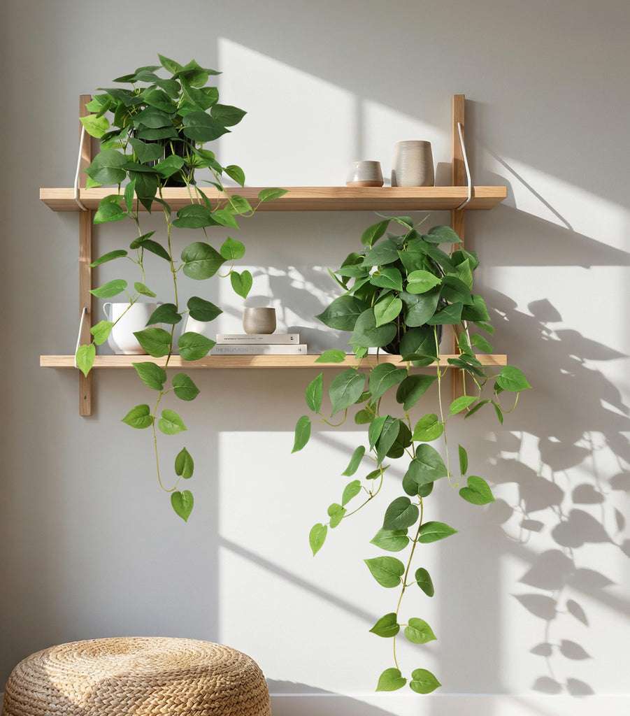 Fake Plants 2 Pcs Faux Pothos Plants Potted Indoor Artificial Hanging Plants Realistic Fake Greenery Table Desk