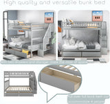 Full Over Full Bunk Beds with Stairs Stairway Bunk Bed Frame with Storage Shelves for Kids Teens Adult