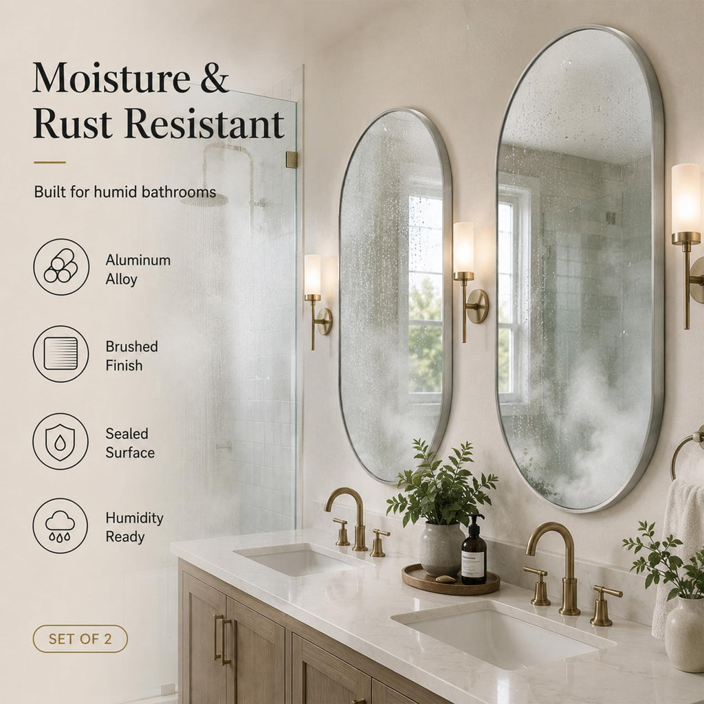 2-Pack 20x30 Inch Pill Shaped Bathroom Mirrors, Brushed Nickel