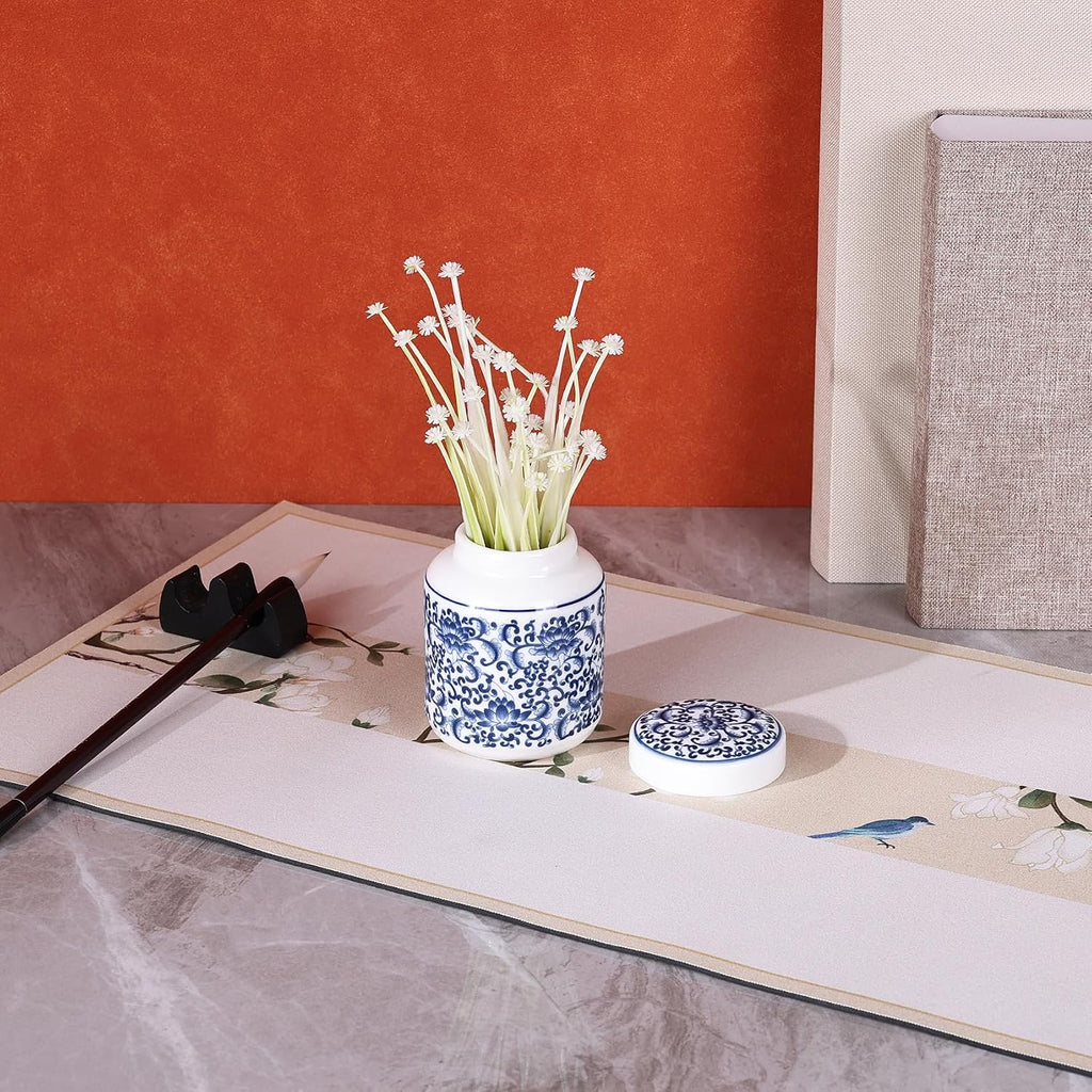 Chinoiserie Blue and White Porcelain Ginger Jar with Twist Lid-Versatile Ceramic with Five Unique Floral
