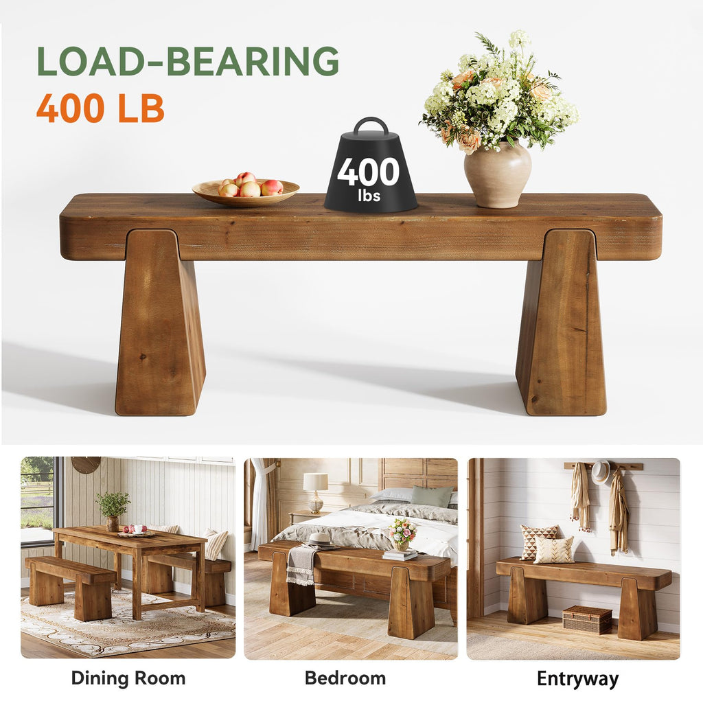 Solid Wood Bench, 47-Inch Farmhouse Wood Entryway Bench with Thickened Legs, Narrow Indoor Wooden Bench for Entry