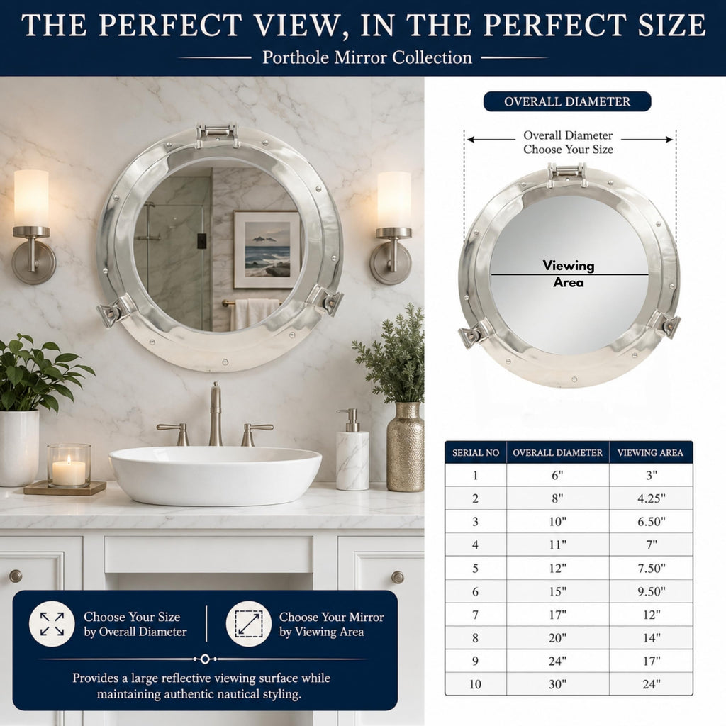 Metal Crafted Nickel Plated Aluminum Porthole Bathroom Decor Mirror (15 Inches)