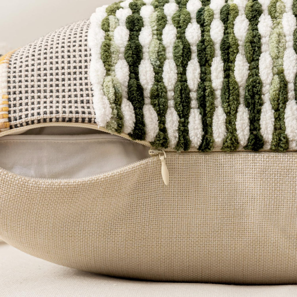 Boho Decorative Pillow Covers Olive Green Stripe 14x36 Pack of 1