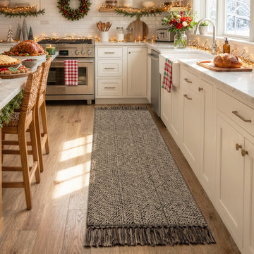 Farmhouse Hallway Runner Rug, Hand-Woven Reversible Washable Runners Floor, Natural/Black Cotton Laundry Room