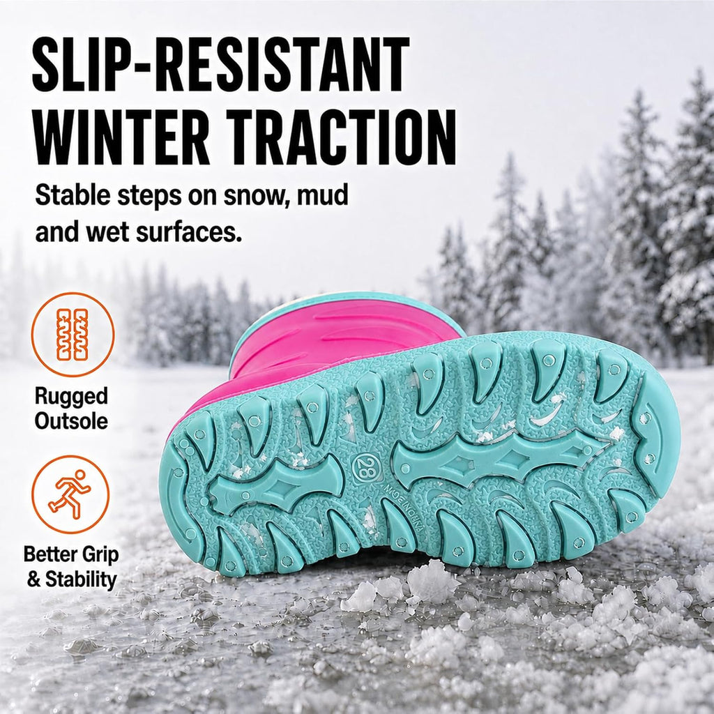 Toddler Winter Rain Boots, Insulated Waterproof Kids Boots for Boys Girls