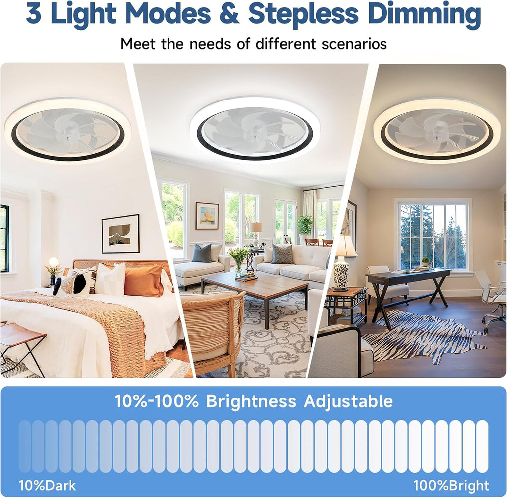 Ceiling Fan with Lights and Remote, 20'' Low Profile Ceiling Fan with Light with 6 Speeds & 3 Color Temperature