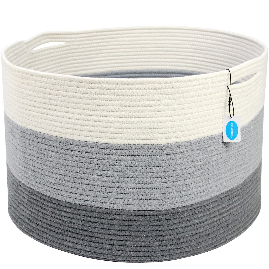 XXXLarge Cotton Rope Basket - Woven Storage Basket with Handle for Blankets, Towels and Pillows Laundry Hamper