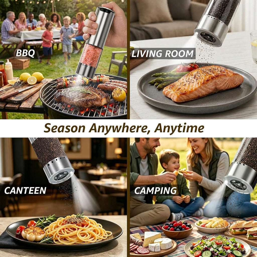 Electric Salt and Pepper Grinder Set Type-C Charging, 6 Levels, LED Light - Set of 2