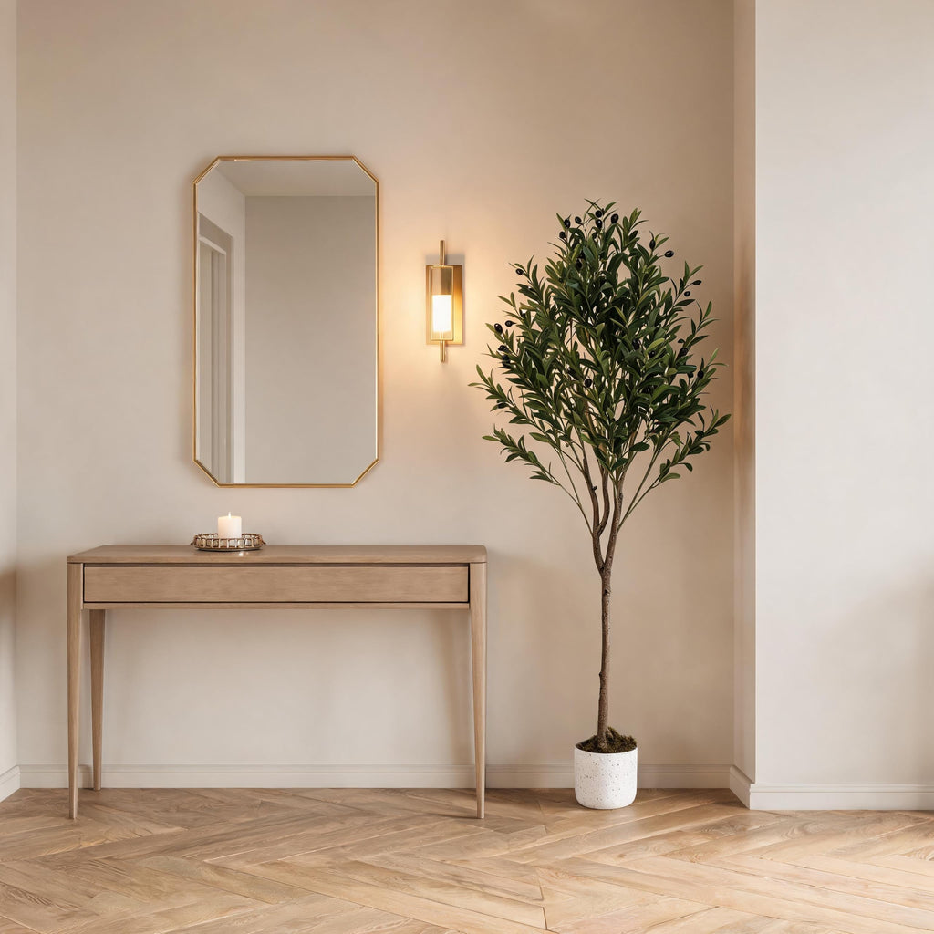 Faux Olive Tree 4.3FT, Indoor Artificial Potted Olive Tree with White Planter, Lifelike 44 Fruits and Realistic