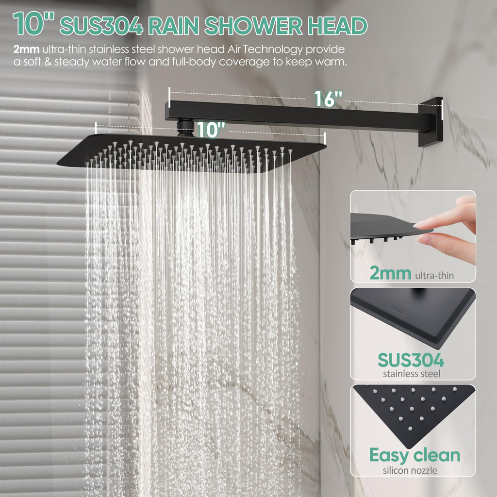 Black Tub Shower System with 10" Rain Head, Handheld & Valve Kit