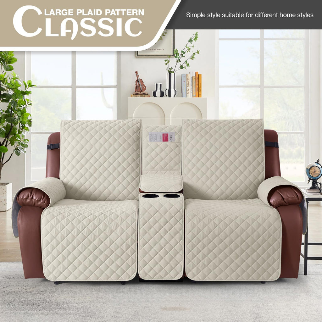 100% Waterproof Loveseat Recliner Cover with Console, Ivory