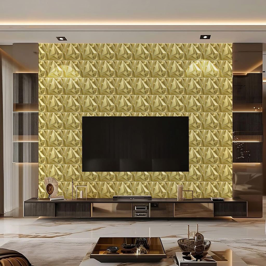 Gold 3D Wall Panels, 12''x12'', PVC, 33 Pack