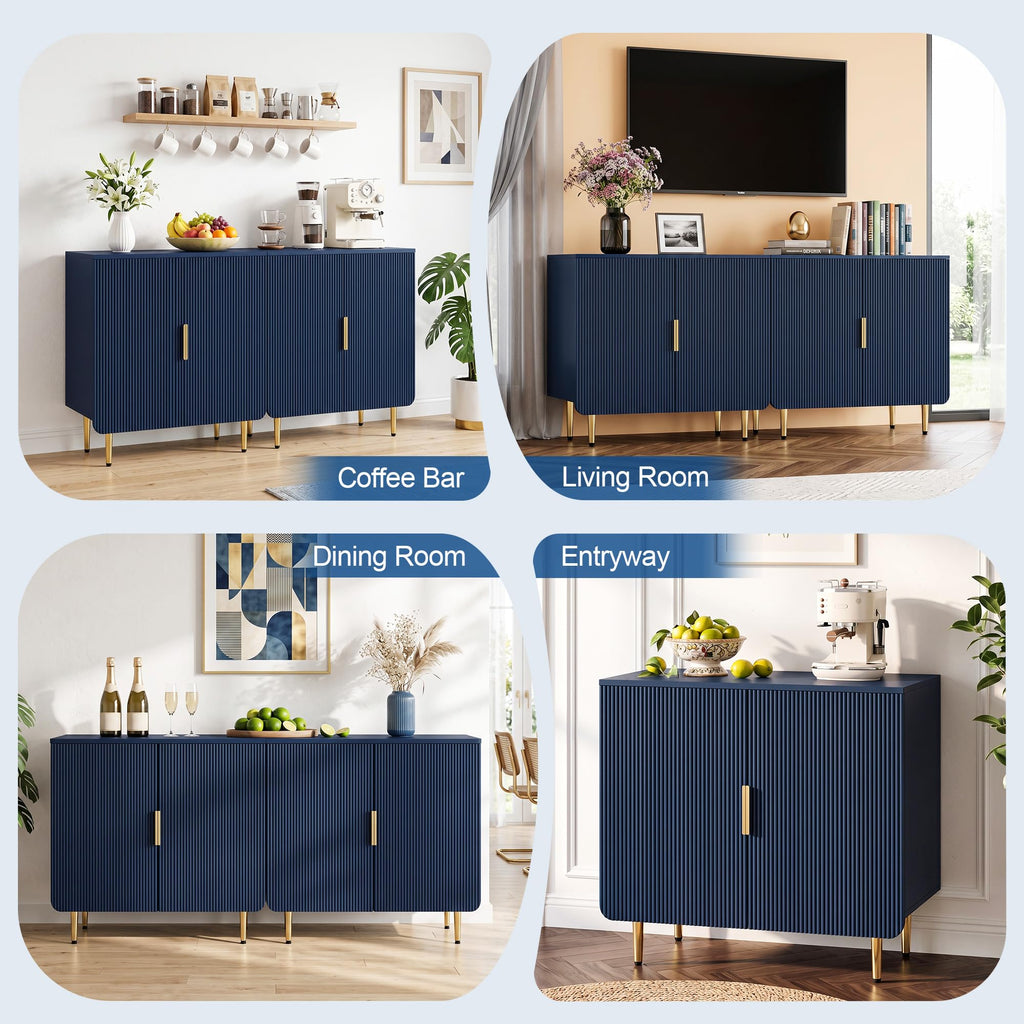 31" Fluted Buffet Cabinet, Modern Sideboard Cabinet with Storage, Blue