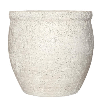 12" Dia Fiberstone Planter - Modern Farmhouse Indoor/Outdoor Flower Pot, Beige Container with Grainy Matte Texture &