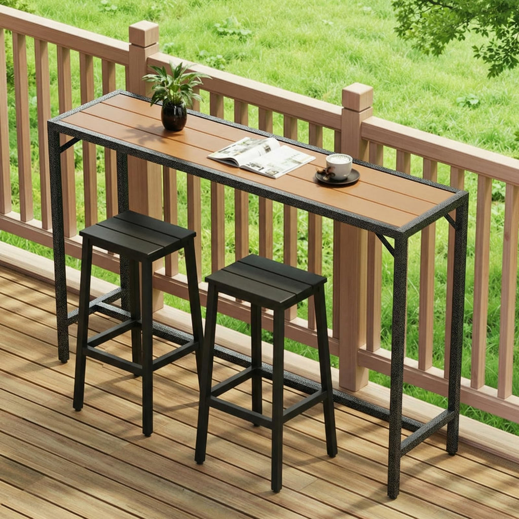 55" Patio Bar Table, Sturdy Outdoor Counter Height Table, Teak