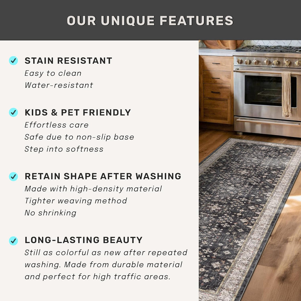 Dark Washable Long Runners for Hallways, 2'6"x8' Wide Kitchen Runner Rug, Entryway Indoor Rug, Non S