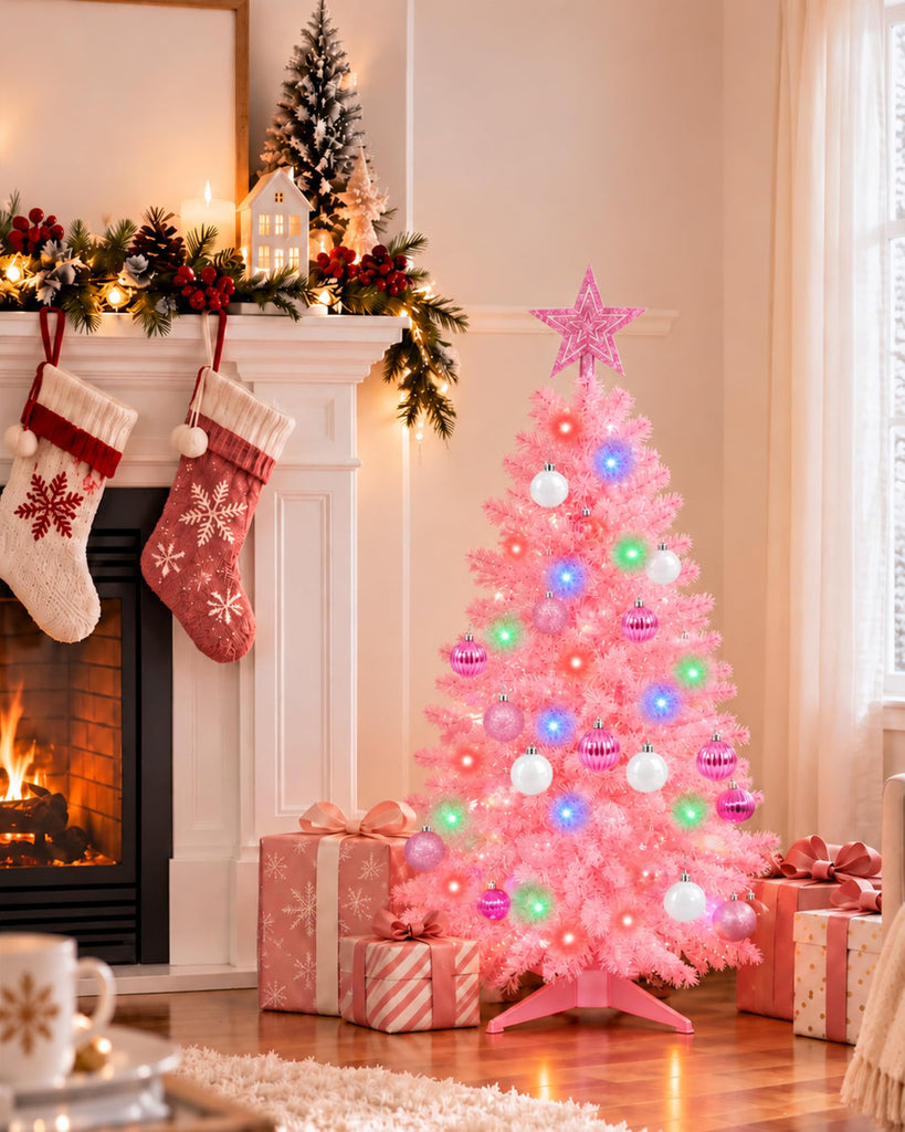 Pink Christmas Tree 3ft Small Christmas Tree Artificial Mini Xmas Tree for Tabletop, Home, Office