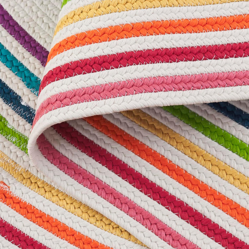 Braided Indoor/Outdoor Oval Rug, Ivory & Rainbow BRD326A