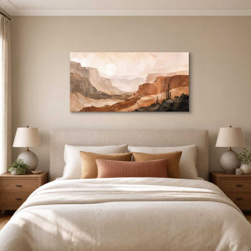 Desert Canvas Wall Art, 48 x 24 Inch Warm Southwest Cactus Landscape Print, Large Terracotta Neutral Horizontal Wall