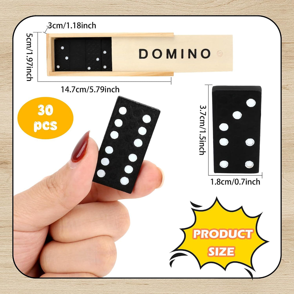 Mini Wooden Dominoes Set Double 6 Dominoes Wood Classic Board Games Bulk for Adults Kids with Brown Wood Case - Set of 30