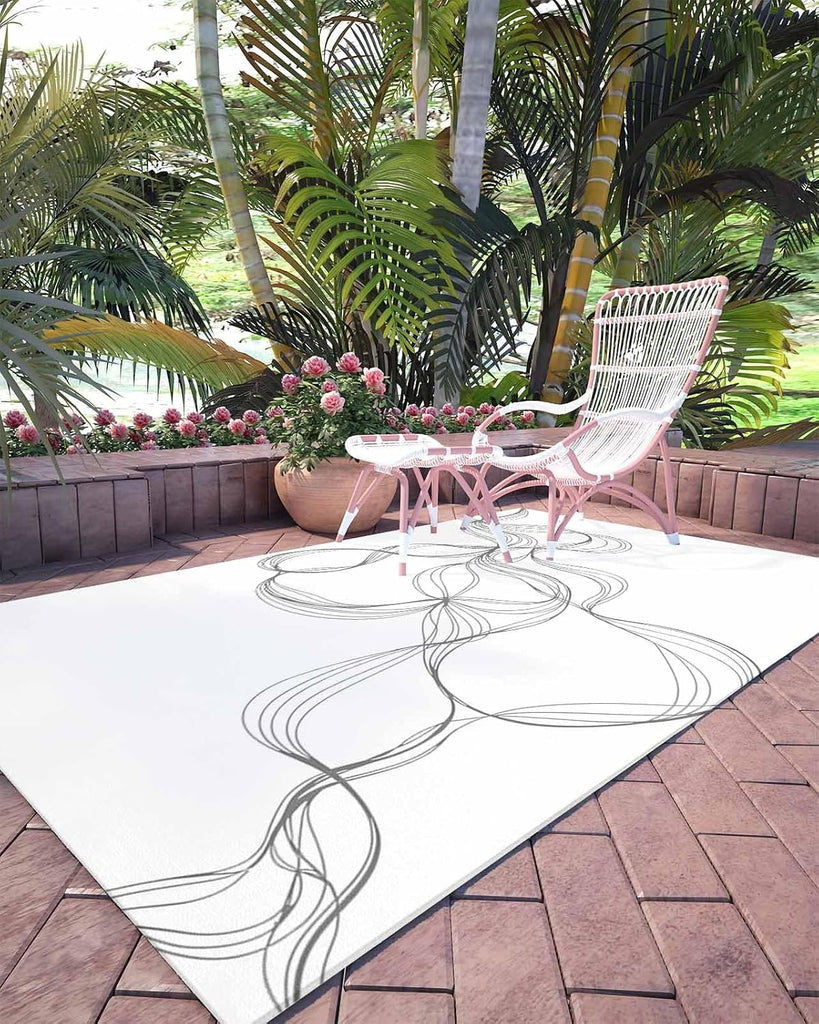 Abstract Minimalist Line on White Area Rug, Living Room & Bedroom Decor, Modern Art Plush Carpet 36x60in