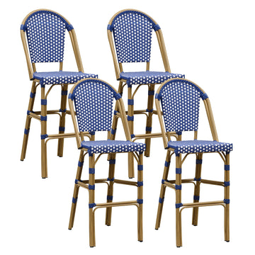 Bar Stools French Rattan 30" Set of 4 Island, Royal Blue