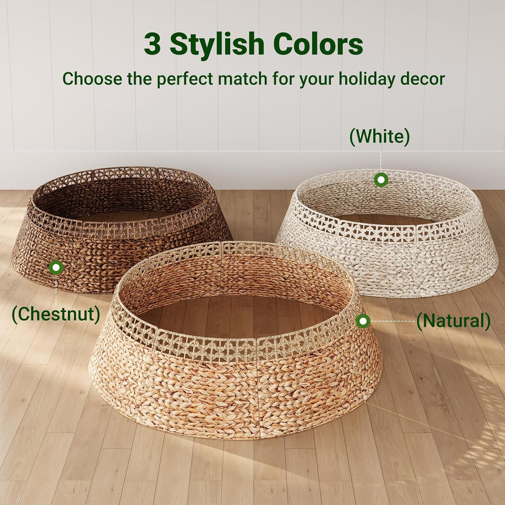 42 Inch Wicker Christmas Tree Collar, Woven Rattan Xmas Tree Skirt
