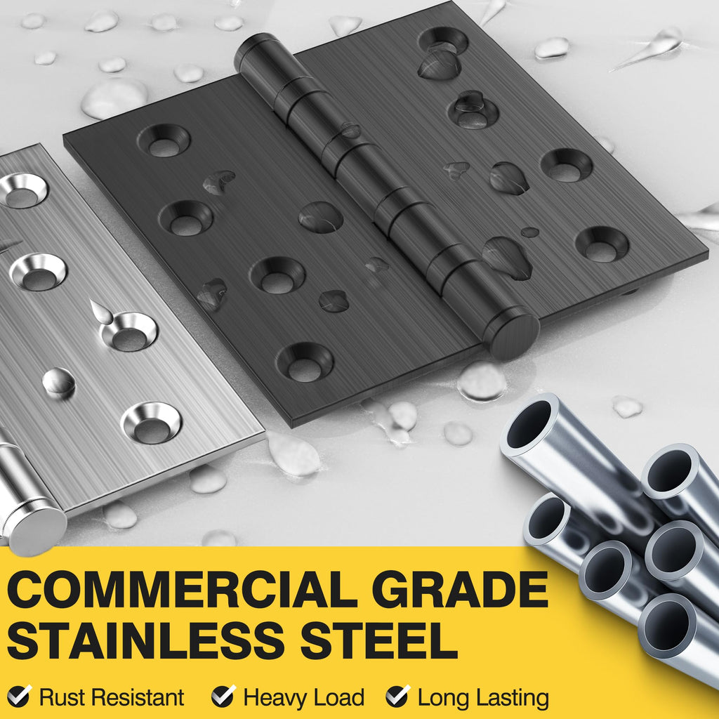 Ball Bearing Door Hinges, 4 x 4 Inches, Matte Black, 6 Pack