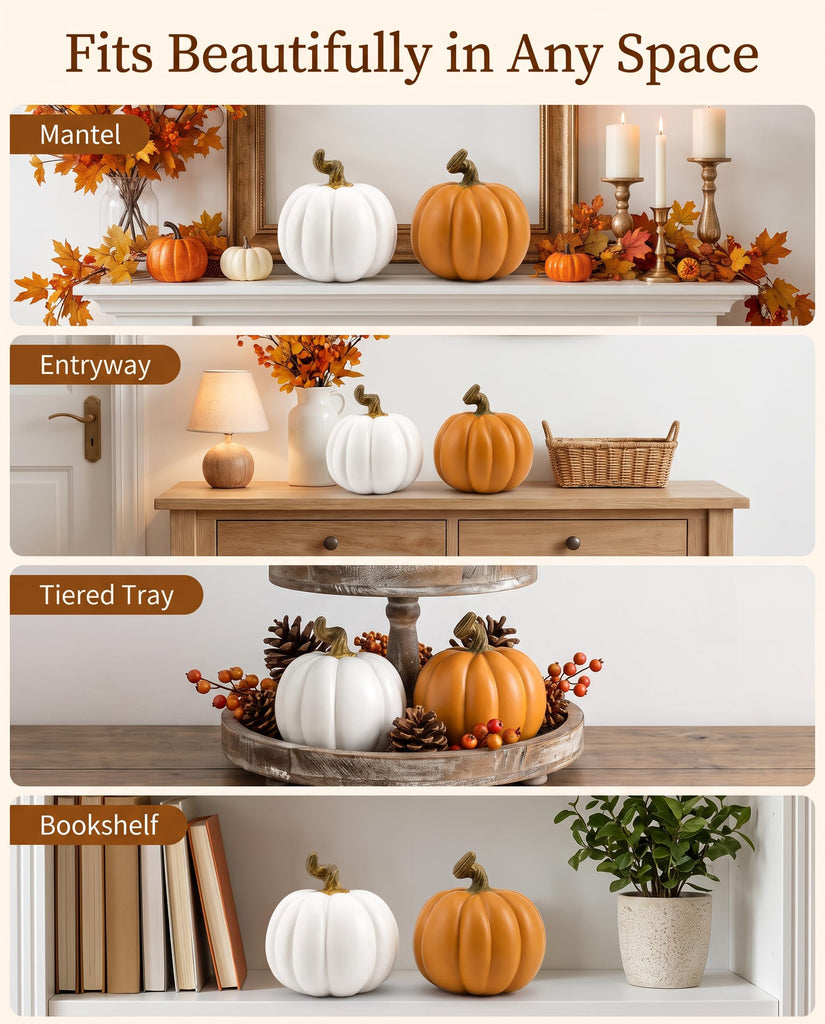 Set of 2 Fall Decorations Resin Decorative Pumpkin Decor 4''