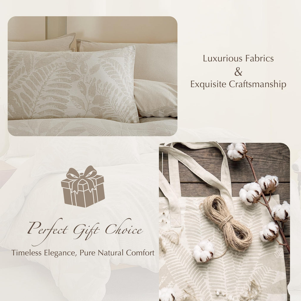 Linen Cotton Blend Duvet Cover Set, Palm Leaf