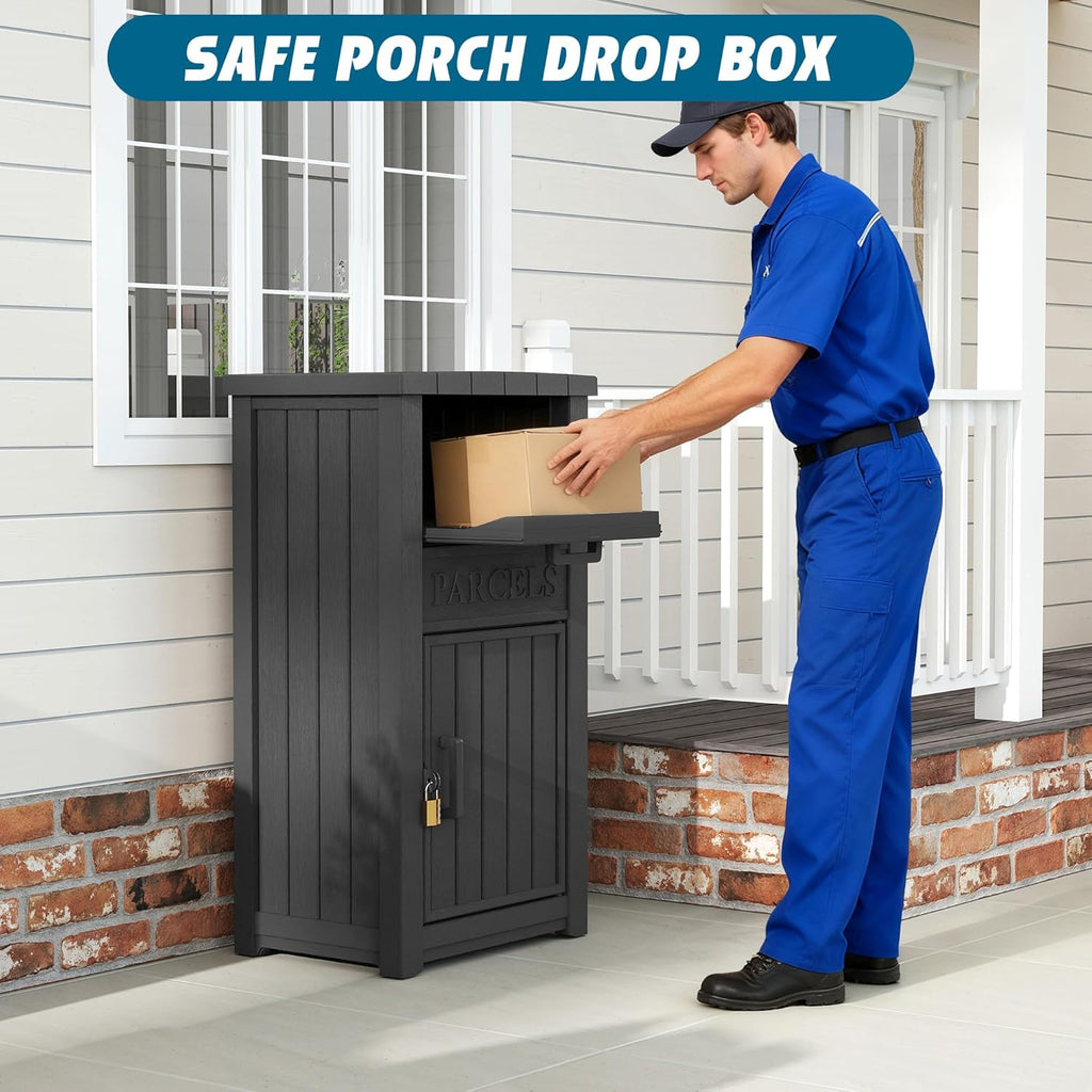 Package Delivery Box with Sign, Lockable & Weatherproof Anti-Theft Parcel Delivery Box ，Black