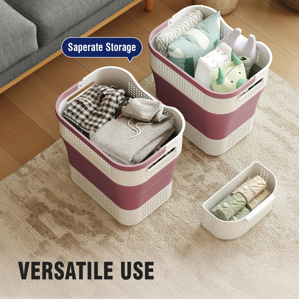 Collapsible Plastic Laundry Basket Hamper with Handles, 35L Portable Rubber Clothes Basket, Pop Up Storage