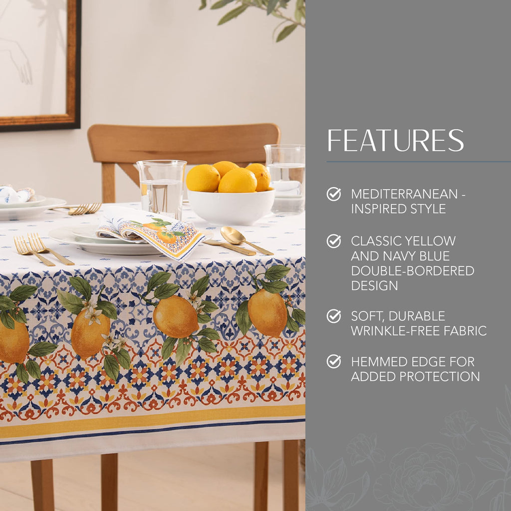 Capri Lemon Double Border Tablecloth, Multicolor - 60"W x 120"L
