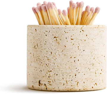 Travertine Stone Match Holder with Striker, 2.6" x 2"