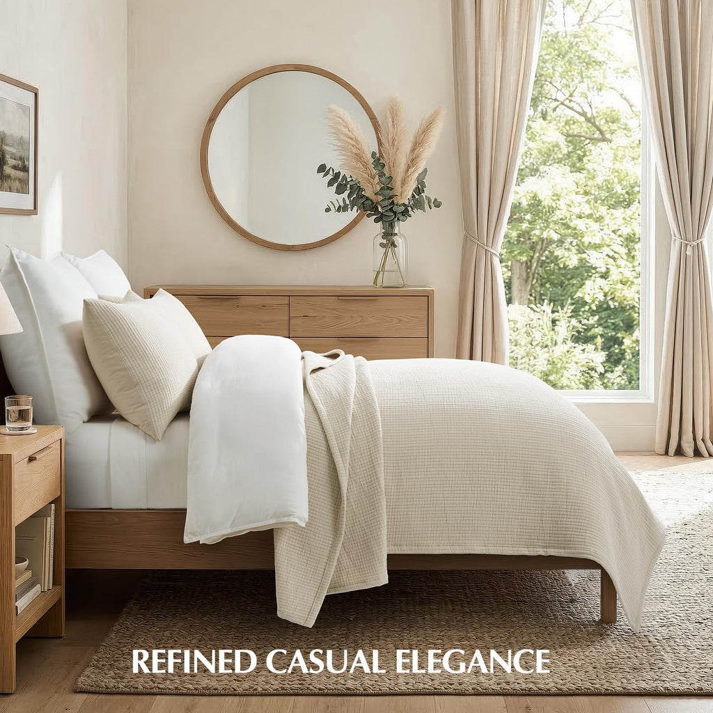 Cotton Gauze Matelassé Coverlet Set, Soft Oat