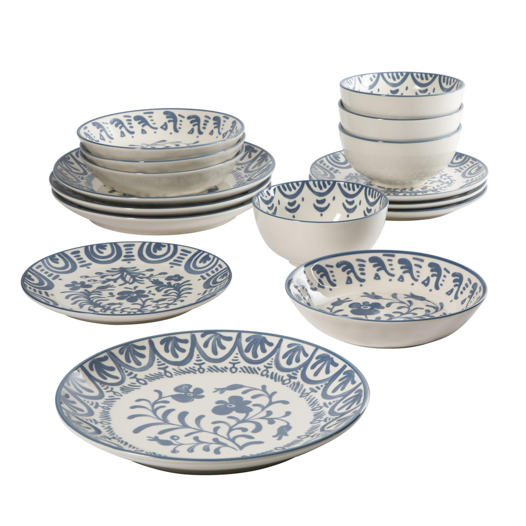 2-Time Oprah's Favorite Things - Valencia Flor 16 Piece Dinnerware Set, Artisanal Decorated Stoneware Plates & Bowls
