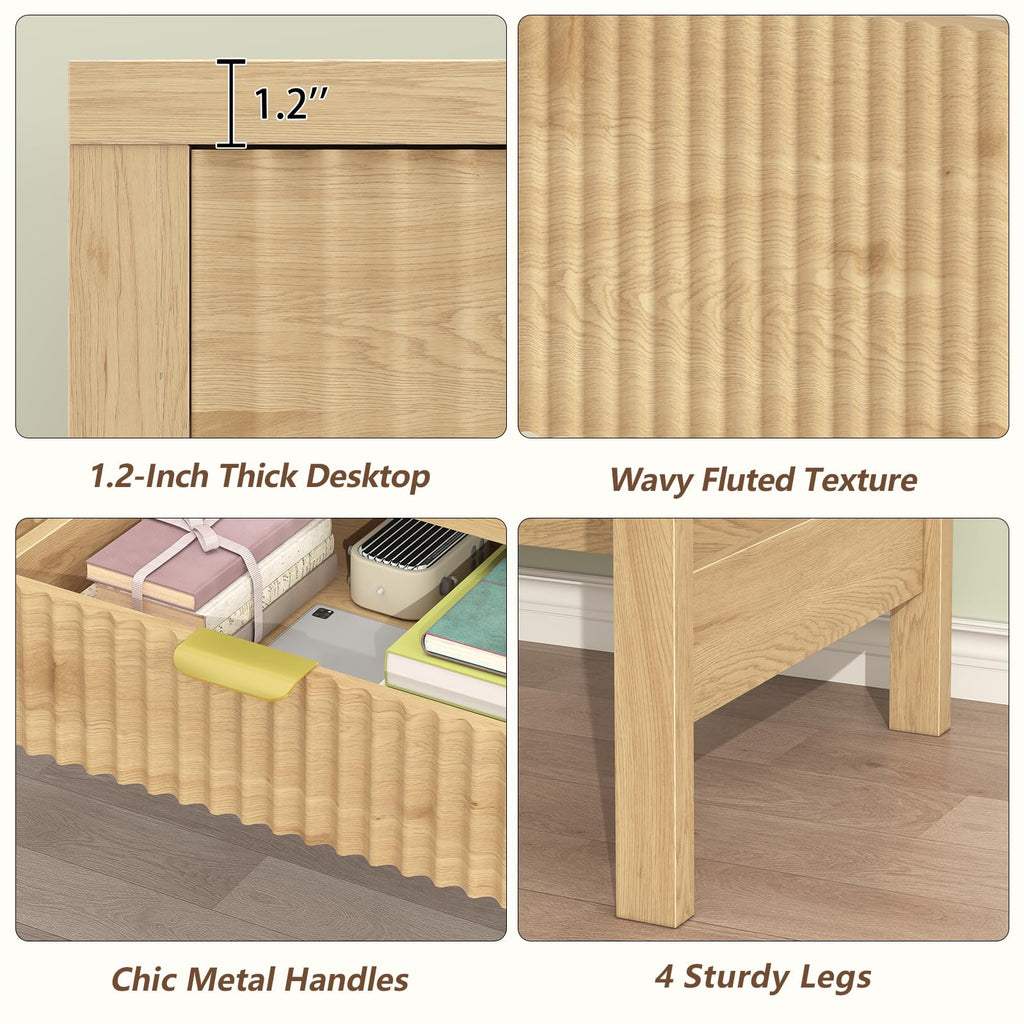 39 Inch Small Fluted Computer Desk with 2 Drawers