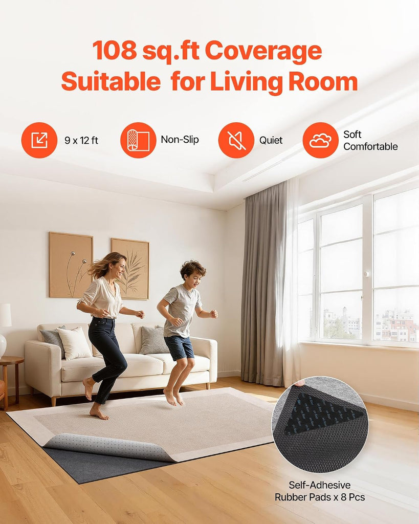Rug Pad 9 x 12 ft, Non-Slip Carpet Area Pad 0.12in Rug Mat Padding with Dual Surface Felt Cushion & Rubber Gripper