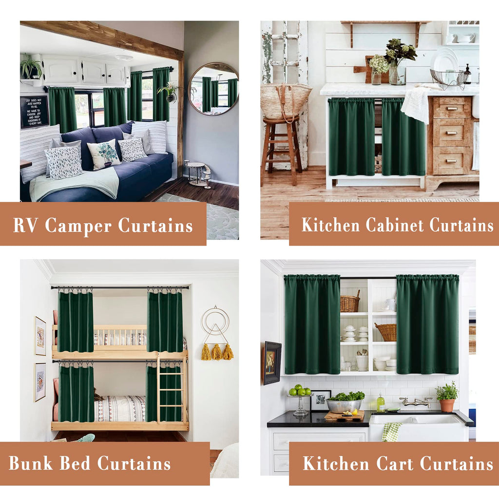 Green Kitchen Curtains for Christmas, Dark Emerald Short Window Curtains Bathroom, 24 Inch Length Sets of 2 Panels