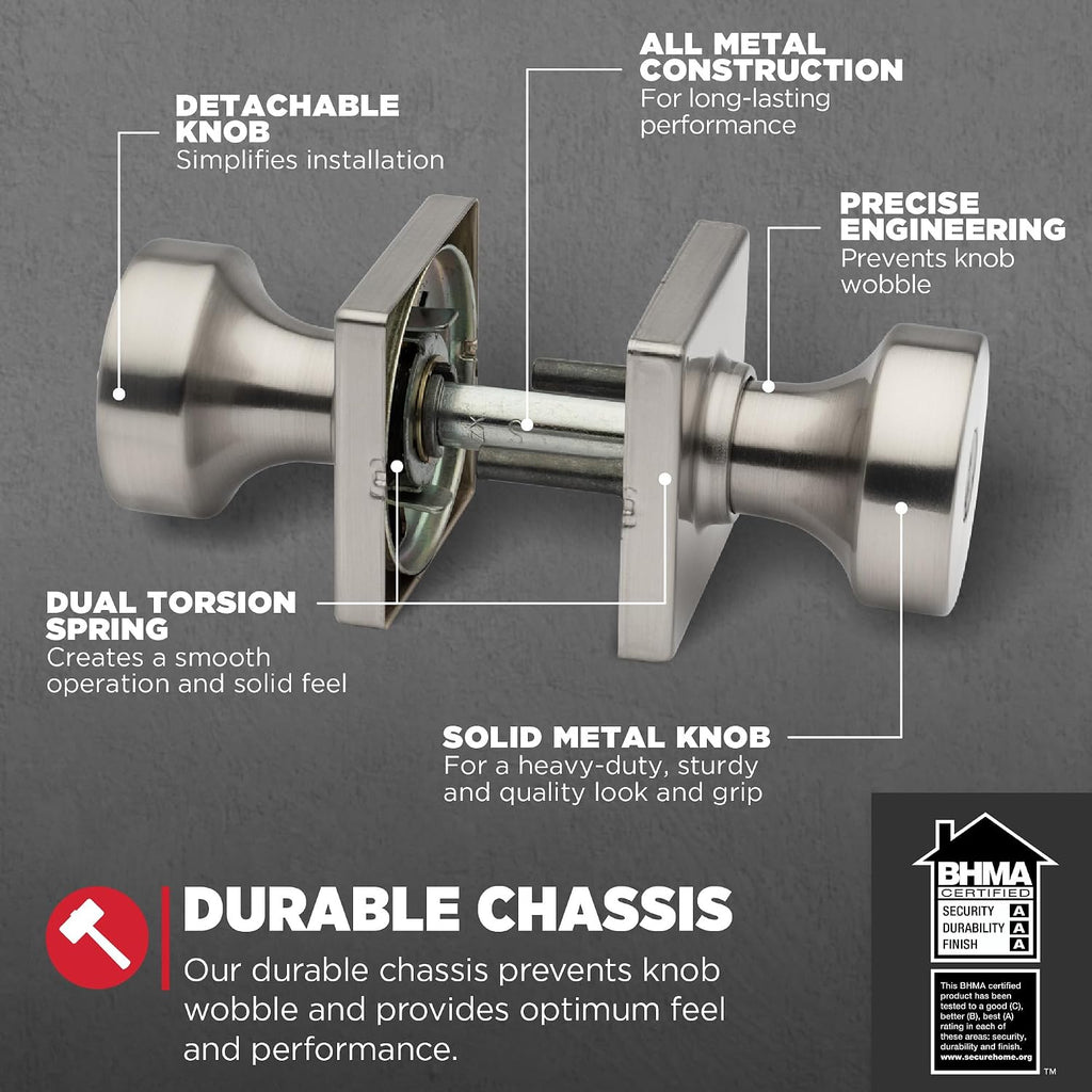 Pismo Entry Door Knob with Lock and Key, Secure Keyed Handle Exterior, Front Entrance and Bedroom, Satin Nickel, Pick
